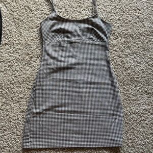 Checked Strappy Bodycon Dress in Brown and Cream